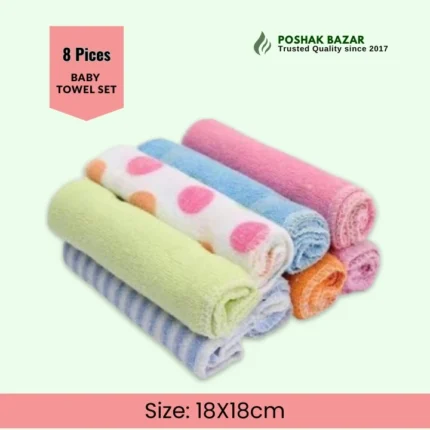 8 Pieces Baby Cotton Towel Set 18x18cm Soft Baby Wash Cloth