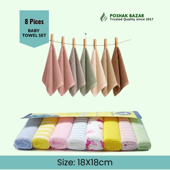 8 Pieces Baby Cotton Towel Set 18x18cm Soft Baby Wash Cloth