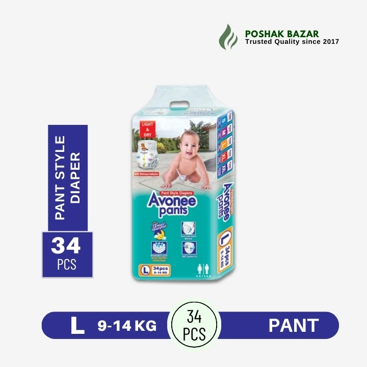 Avonee Pants Style Baby Diaper L 9-14 KG 34 PCS