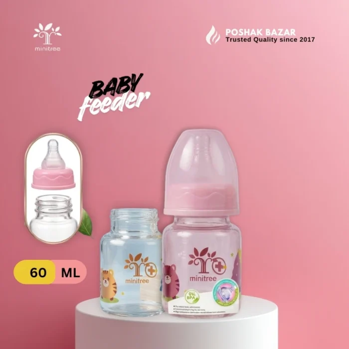 Minitree Glass Baby Feeding Bottle 60ml BPA Free Newborn Feeder